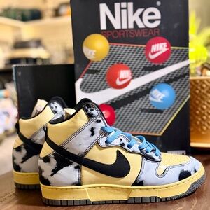 DeadStock UniSex Nike Dunk High 1985 SP "Black Acid Wash" Lemon Drop 9M 10.5/11W